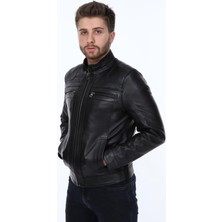 Deri Work Hakiki Deri Siyah Vera Dört Cepli Erkek Deri Ceket