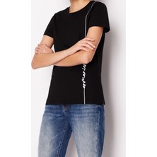 Kadın Bisiklet Yaka T-Shirt-Siyah