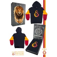 Galatasaray Orijinal Lisanslı Logo Siyah Kapüşonlu Çocuk Sweat Hediyelik Ahşap Kutulu