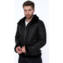 Deri Work Hakiki Deri Siyah Navas Kürklü Erkek Deri Ceket