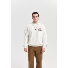 Roun Baskılı Ekru Oversize Sweatshirt
