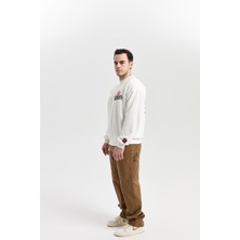 Roun Baskılı Ekru Oversize Sweatshirt