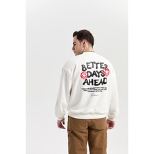 Roun Baskılı Ekru Oversize Sweatshirt