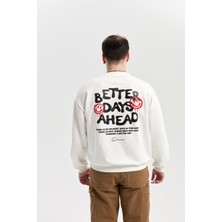 Roun Baskılı Ekru Oversize Sweatshirt