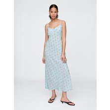 Gap Kadın Mavi Çiçek Desenli Maxi Slip Elbise