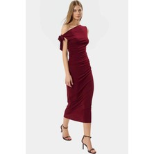 Maxi Örme Elbise Tek Omuzlu Asimetrik Yaka Şık Tasarım Modern Stil Kaliteli Işçilik