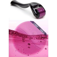 Pembe Yüz Temizleme ve Masaj Cihazı Seti, Dermaroller ile Cilt Bakımı