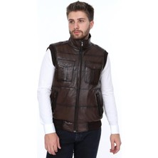 Deri Work Hakiki Deri Kahverengi Frasco Lastikli Erkek Deri Yelek