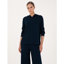 Pierre Cardin Kadın Lacivert Oversize Modal Karışımlı Kapüşonlu Sweatshirt 50314972-VR033