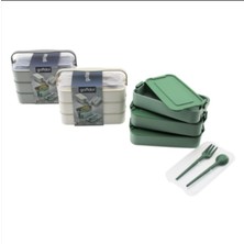 Gondol Layer G-770 Beslenme Kutusu ( 3 Katlı x 420ML & Çatal & Kaşık & Tekli Taşıma Kulp ) (Pembe, Yeşil, Krem ve Gri Renkler)