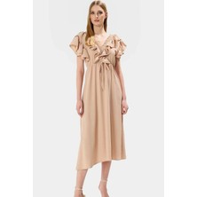 Skater A Kesim Midi Elbise Aerobin Dokuma Polyester Yazlık Mükemmel Uyum Zarifane Tasarım