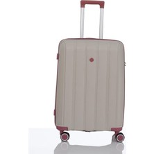 Mçs V305 Ultra Hafif Plastik Materyal Polipropilen Orta Boy Valiz - Kemik Koyu Pudra