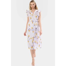 Yazlık Çiçek Desenli Midi Elbise Pamuklu Terrycotton Kumaş Rahat Günlük Stil Şık Görünüm