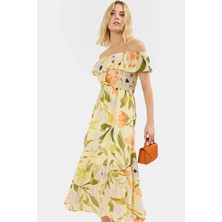 Çok Çiçekli A Kesim Maxi Elbise Polyester Yazlık Rahat Günlük Yüksek Kalite Premium