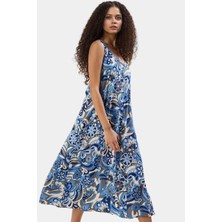 Yazlık Geometrik Desenli Midi Elbise Viskoz Kumaş Günlük Şık Tarz Modern Stil Trend Tasarım