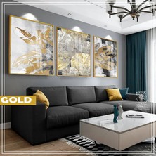 Harikabirev|gri&gold Set Modern Bohem Kombini |çerçeveli Cam Tablo 3lü Dikey