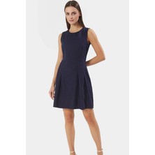 A Line Mini Keten Görünümlü Polyester Elbise Yazlık Günlük Tarz Kullanım Için