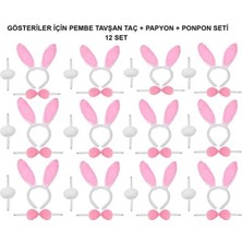 Pembe Tavşan Kostüm Seti – Taç, Papyon, Ponpon (12’li Paket)