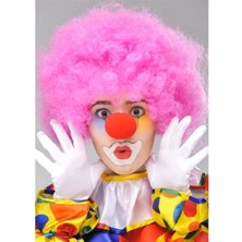 Pembe Renk Kıvırcık Bonus Peruk ve Kırmızı Burun Seti