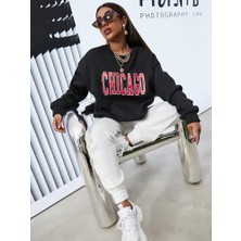 Tiana Kadın Içi Polarlı Üç Iplik Kumaş Chicago Baskılı Ikili Takım