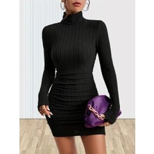 Tiana Kadın Uzun Kollu Balıkçı Yaka Kısa Şardonlu Kaşkorse Elbise