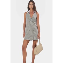 Yazlık Ekose Mini Ceket Elbise %polyester Dokuma Kumaş Özenle Seçilmiş Premium Kalite