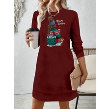 Tiana Kadın Uzun Kollu Bisiklet Yaka Desenli Viskon Iki Iplik Elbise