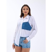 Tiana 5419 Gömlek-Mavi Cepli Beyaz