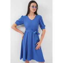 Tiana 2370 Kuşaklı Örme Elbise - Saks