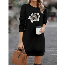 Tiana Kadın Uzun Kollu Bisiklet Yaka Kısa Viskon Iki Iplik Elbise