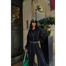 Tiana Biyeli Bluz Pantolon Takım Şönil Kumaş - Siyah