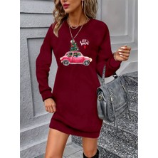 Tiana Kadın Uzun Kollu Bisiklet Yaka Desenli Viskon Iki Iplik Elbise