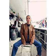 Tiana Kahverengi Önü Düğme Kapamalı Deri Ceket