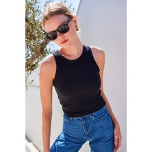 Tiana 917 Bisiklet Yaka Fitilli Kolsuz Bluz - Siyah
