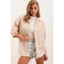 Tiana 20213 Oversize Kısa Kol Basic Gömlek - Krem