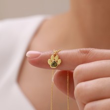 Vaoov 925 Ayar Gümüş Yeşil Taşlı Pati Kolye