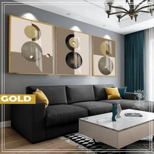 Harikabirev|gri&gold Set Geometrik Bohem Kombini|çerçeveli Cam Tablo 3lü Dikey