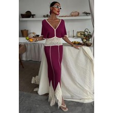 Tiana Dantel Desenli V Yaka Triko Elbise 2844