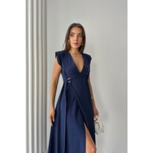 Tiana Kruvaze Vatkalı Kolsuz Elbise Modal Kumaş - Lacivert