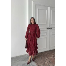 Tiana Bordo Valonlu Şeritli Kat Kat Elbise