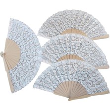 Ahşap Dantelli Yelpaze Beyaz Renk 12 Adet