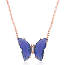 Skygo ​925 Ayar Gümüş Mavi Cam  Kadın Gümüş Kolye