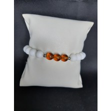 Mryart Unisex Beyaz Boncuklu Kehribar Görünümlü Elastik Bileklik