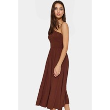 Asimetrik Yaka Midi Elbise Yazlık Şık Dokuma Modern Stil Dayanıklı Malzeme Uzun Ömürlü