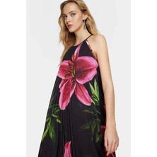 A Line Halter Yaka Maxi Elbise Örme Çiçekli Polyester Yazlık Uzun Ömürlü Modern Stil