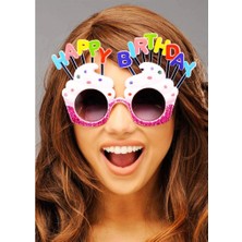 Bfs   Happy Birthday Yazılı Beyaz Fuşya Renk Parti Gözlüğü 12X7 cm