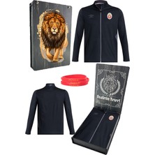 Galatasaray Orijinal Lisanslı Tam Fermuarlı Dik Yaka Siyah Antrenman Sweat + Bileklik Set Özel Ahşap Kutulu