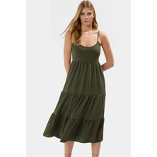 Kadın Midi Boy Skater Elbise Polyester Dokuma Kumaş Günlük Tarz Premium Kalite