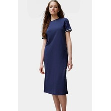 Kadın Bisiklet Yaka Örme Midi Elbise Rahat Kalıp Polyester Pamuk Günlük Özenle Seçilmiş Özel Tasarım