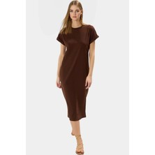 Rahat Kesim Midi Boy Örme Pamuklu T Shirt Elbise Günlük Kullanım Kaliteli Işçilik Premium Kalite